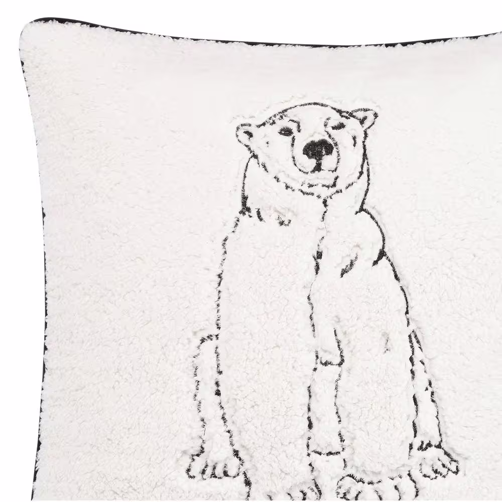 EDDIE BAUER Cozy Polar Bear White 1-Piece 20 in. x 20 in. Plush Throw Pillow