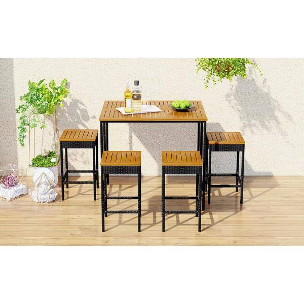 None 5-Piece Patio Steel High-Dining Outdoor Bistro Set, Brown