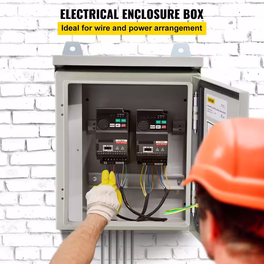 VEVOR Electrical Box Enclosure 12x12x8 NEMA 4X IP65 Outdoor Junction Box Carbon Steel Hinged with Rain Hood for Outdoor Indoor