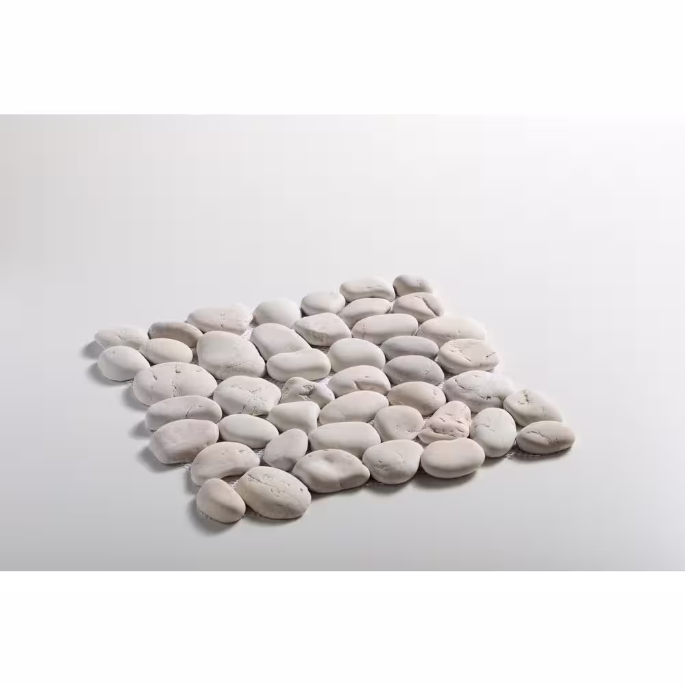 TILE CONNECTION Classic Pebble Tile White 11-1/4 in. x 11-1/4 in. x 12.7 mm Mesh-Mounted Mosaic Tile (9.61sq. ft. / case)