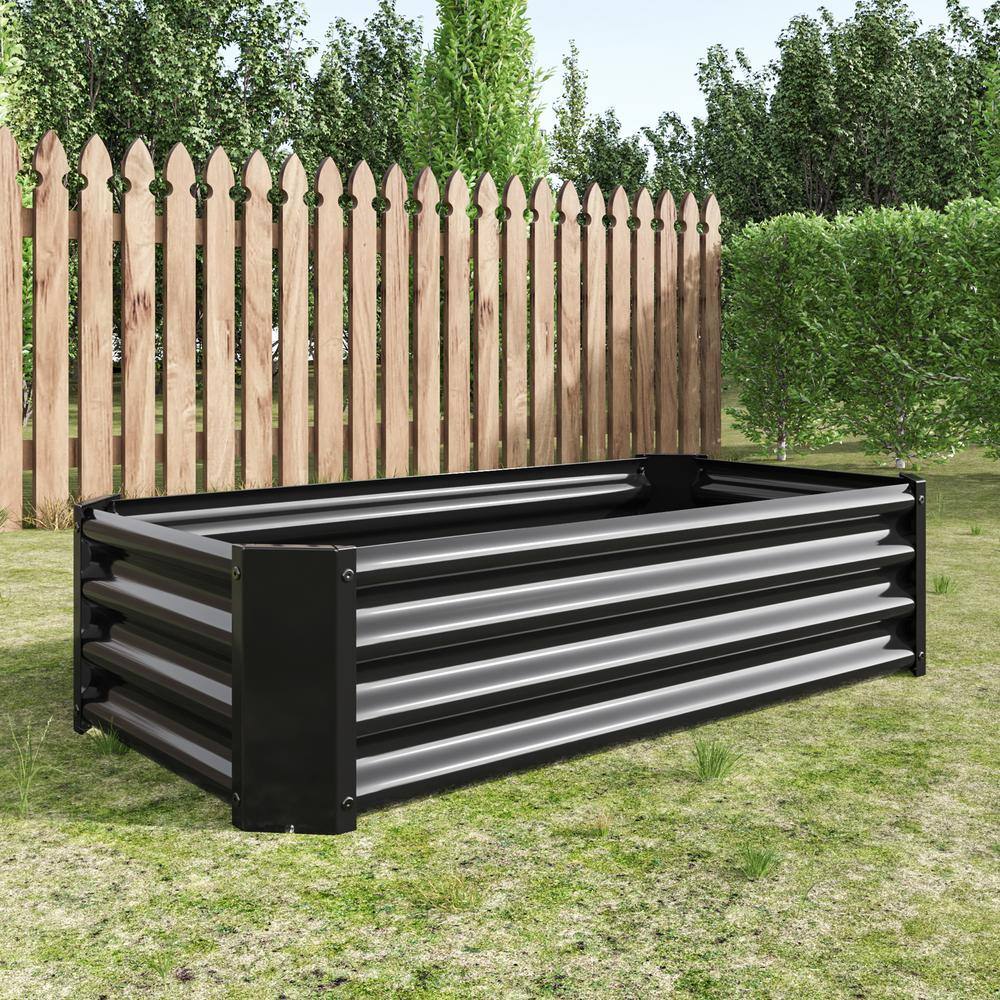 None 4 ft. W x 2 ft. D x 1 ft. H Black Metal Raised Garden Bed Rectangle Planter for Flowers, Plants, Vegetables, Herbs