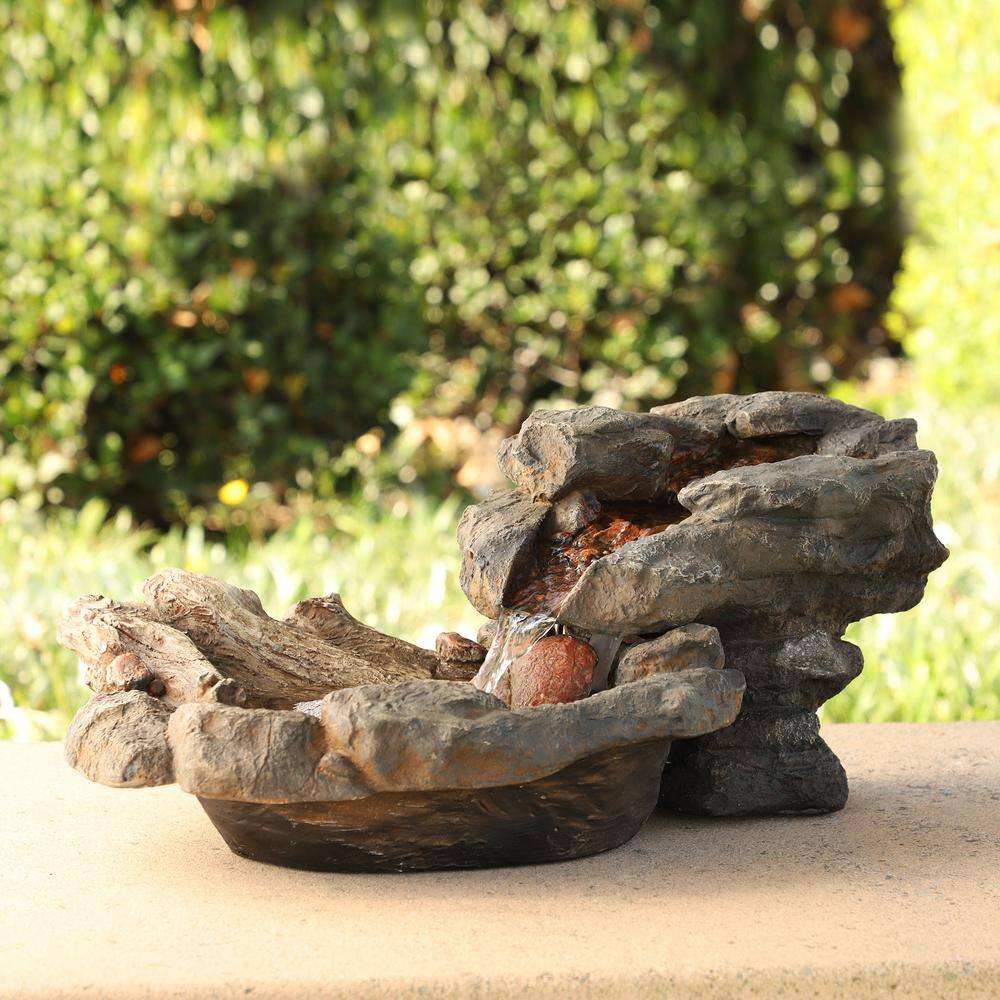 Alpine Corporation 9 in. Tall Indoor/Outdoor River Rock Waterfall Tabletop Fountain with LED Lights