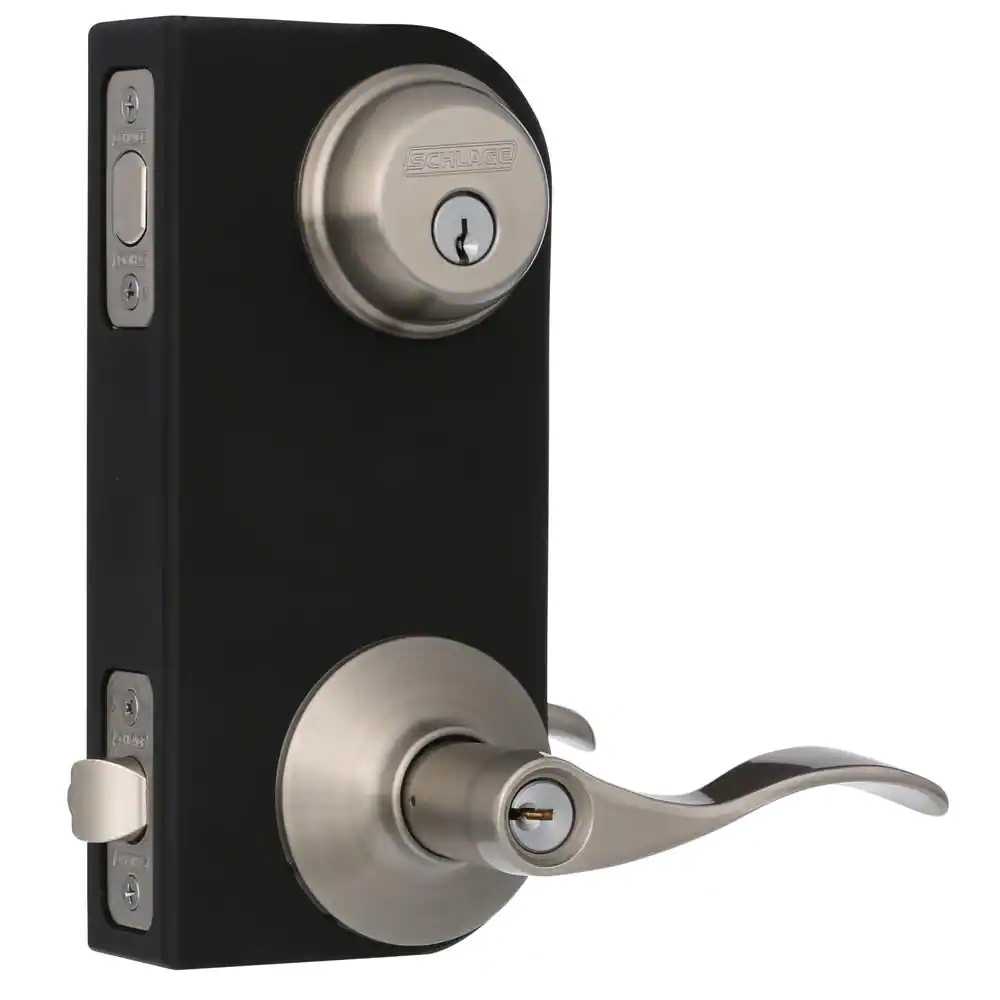 Schlage Accent Satin Nickel Single Cylinder Deadbolt and Keyed Entry Door Handle Combo Pack