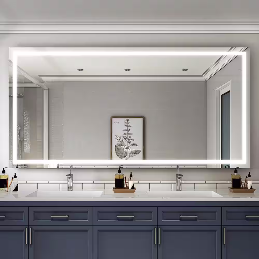 None 84 in. W x 42 in. H Rectangular Frameless LED Light Wall Vertical/Horizontal Bathroom Vanity Mirror in Aluminum