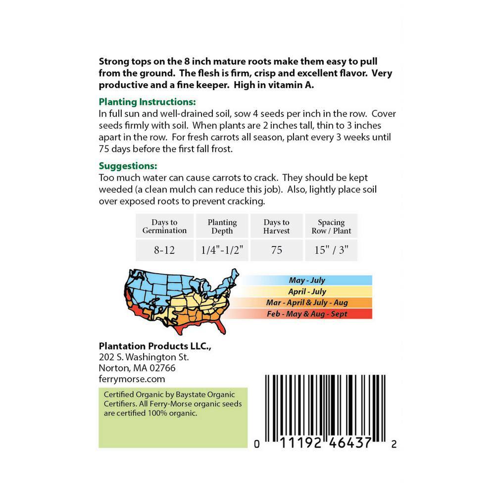 Ferry-Morse Carrot Danvers Organic Vegetable Seed