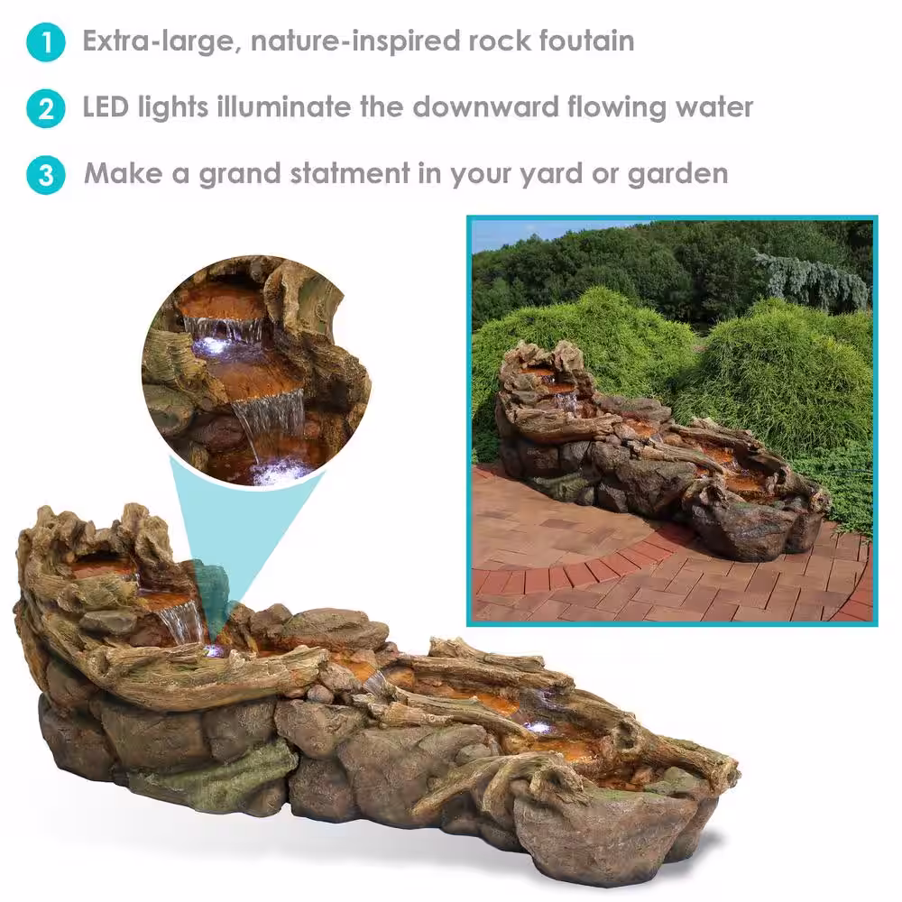 Sunnydaze Decor Flowing Driftwood Falls Outdoor Cascade Water Fountain with LED Lights