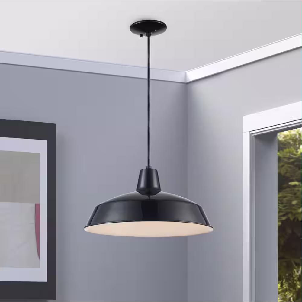 Bel Air Lighting Sherman 1-Light Black Pendant Light Fixture with Metal Shade