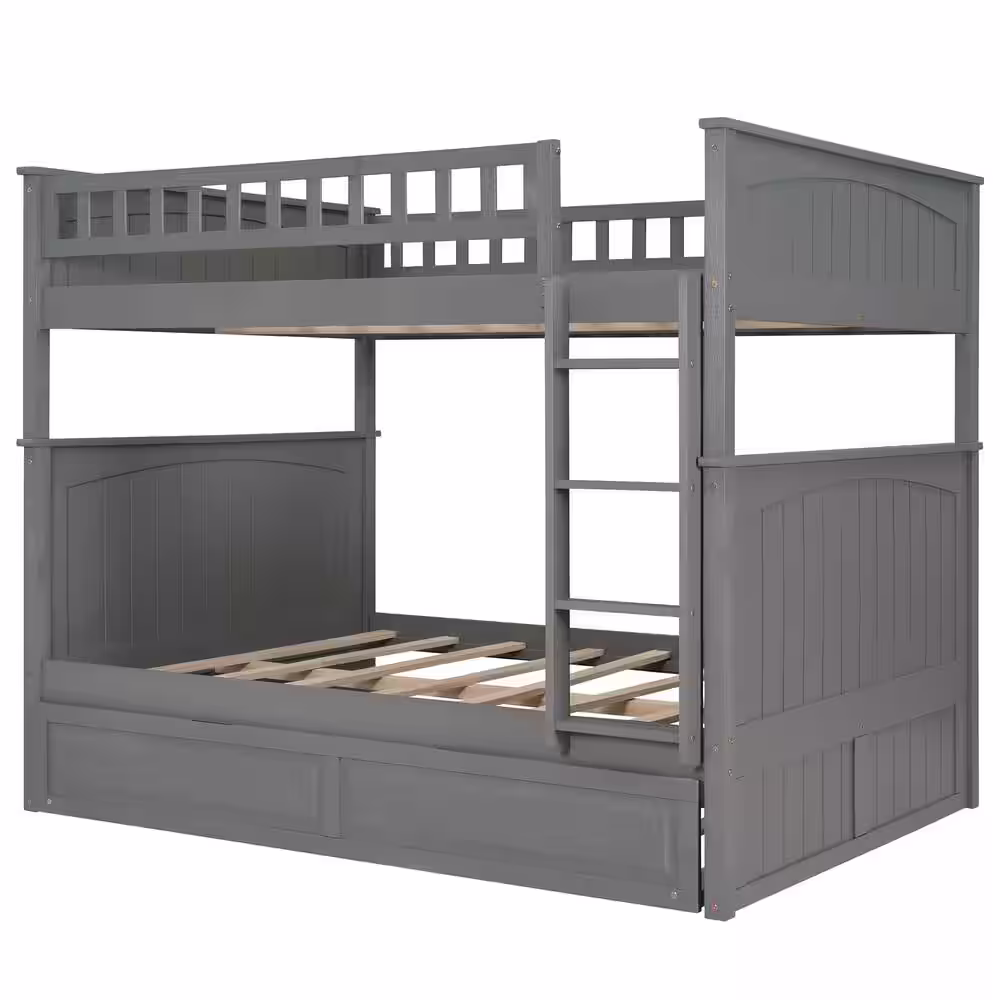 Qualler Henry Gray Full Over Full Separable Bunk Bed with Twin Size Trundle