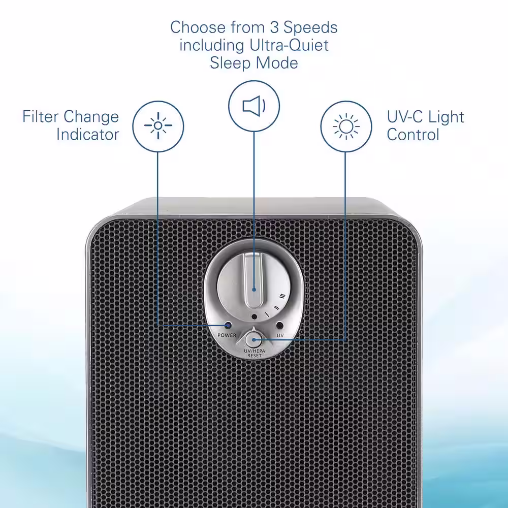 GermGuardian 22 in. 4-in-1 Air Purifier with True HEPA filter for Medium Rooms up to 150 Sq Ft, Grey