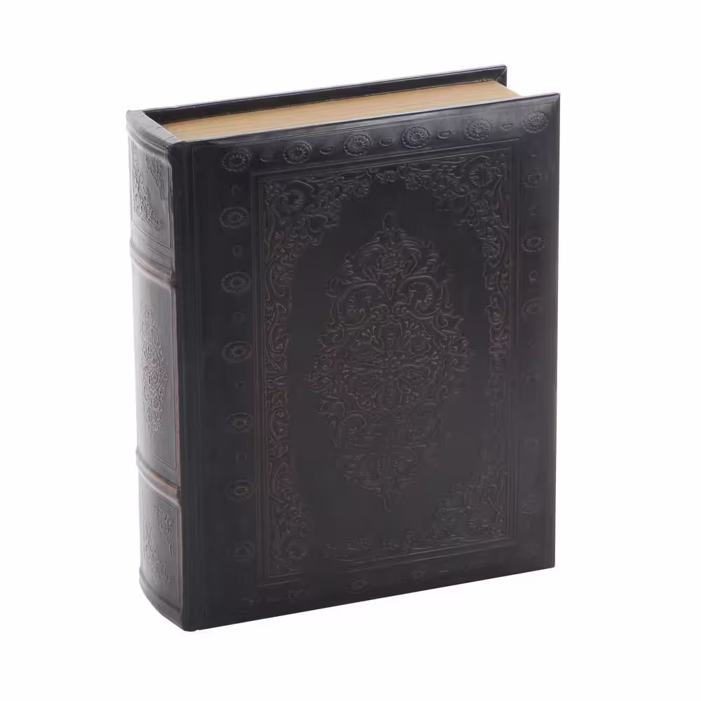 Litton Lane Rectangle Wood Faux Book Box with Faux Leather Detailing (Set of 3)