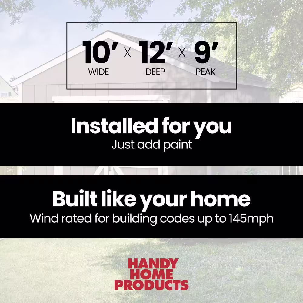Handy Home Products Professionally Installed All Weather High Wind 145 10 ft. W x 12 ft. Outdoor Wood Shed with Black Shingles (120 sq. ft.)
