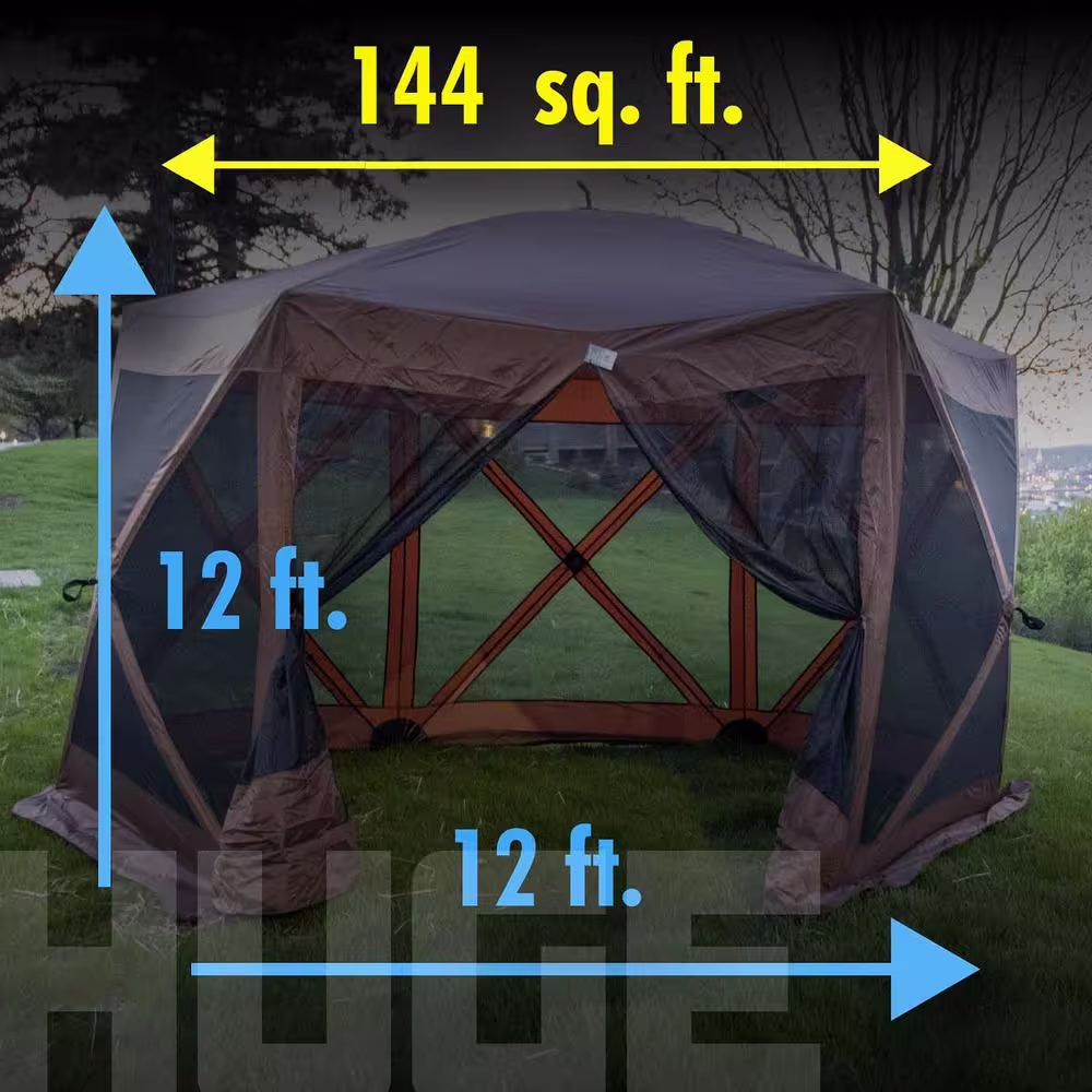 BACKYARD EXPRESSIONS PATIOÂ Â·Â HOMEÂ Â·Â GARDEN Luxury Hub Gazebo 11.6 ft. W x 11.6 ft. L Brown Screen Tent 6 Sided Canopy Shelter