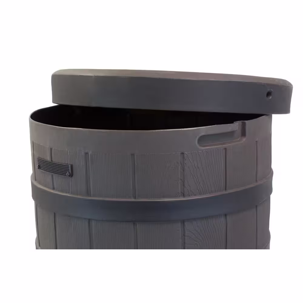 Good Ideas Rain Wizard 50 Gallon American Oak with Darkened Ribs and Stand Rain Barrel