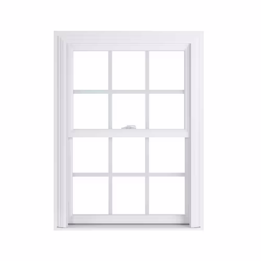 American Craftsman 27.25 in. x 36.25 in. 70 Pro Series Low-E Argon PS Glass Double Hung White Vinyl Repl Window with Grids, Screen Incl