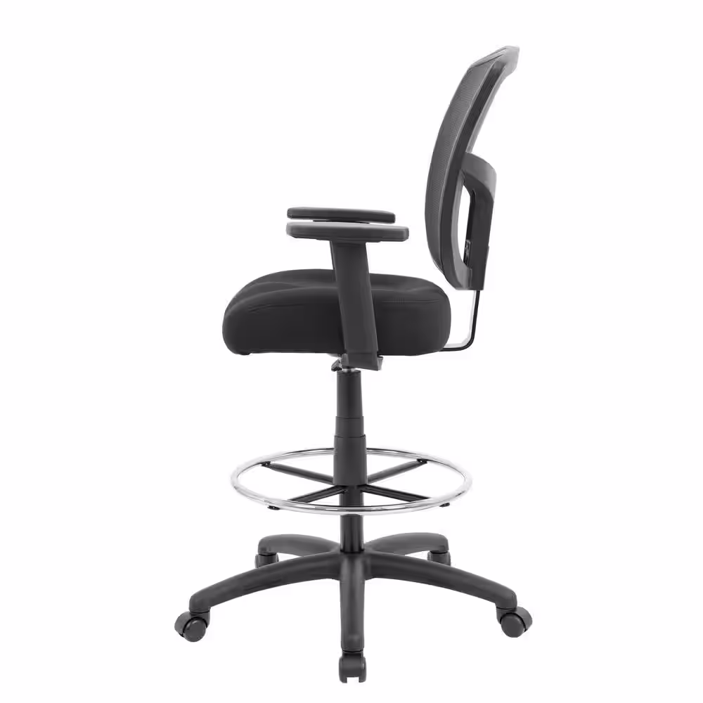 BOSS Office Products Black Mesh Drafting Chair with Adjustable Arms