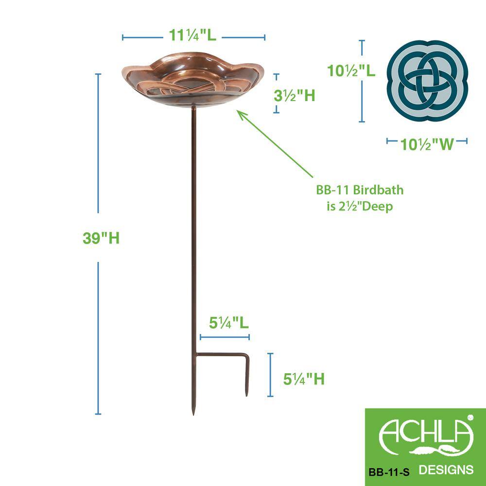 Achla Designs 39 in. Tall Antique Copper Celtic Dara Knot Birdbath with Stake