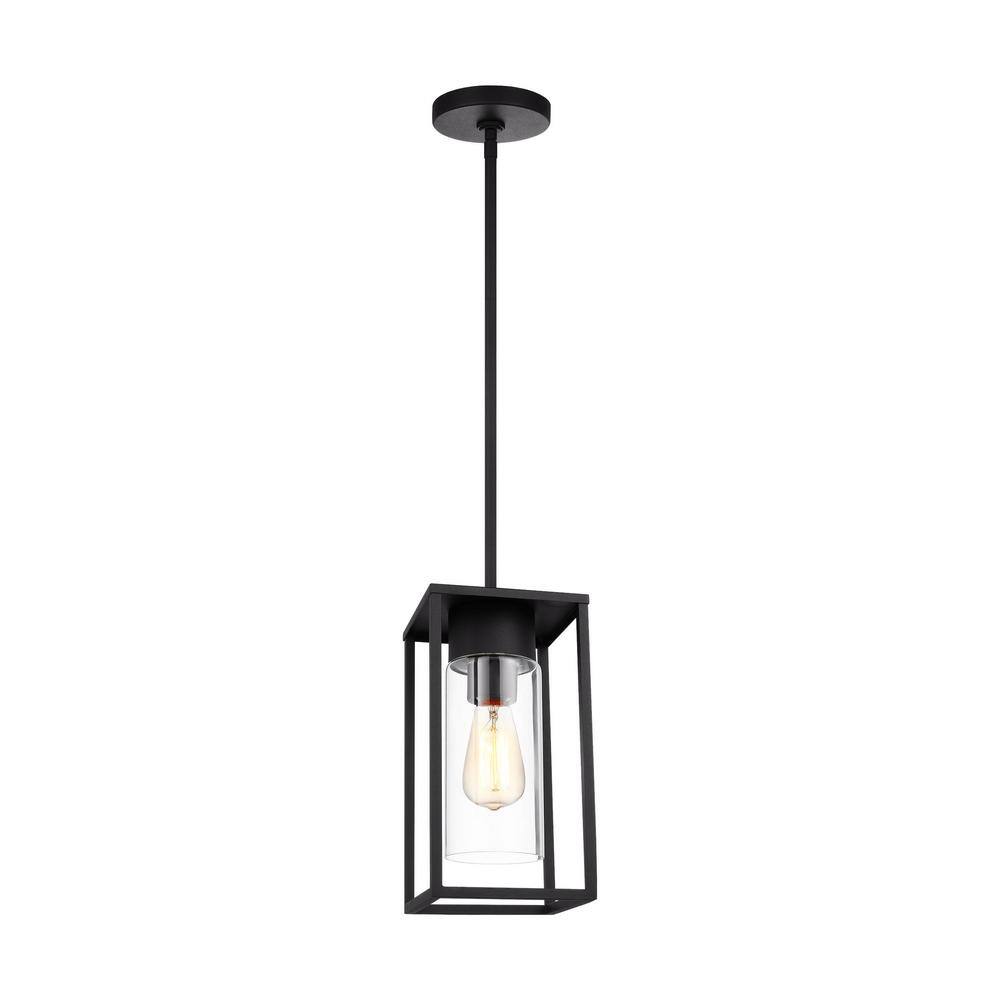 Generation Lighting Vado 1-Light Black Outdoor Pendant Light with Clear Glass Shade