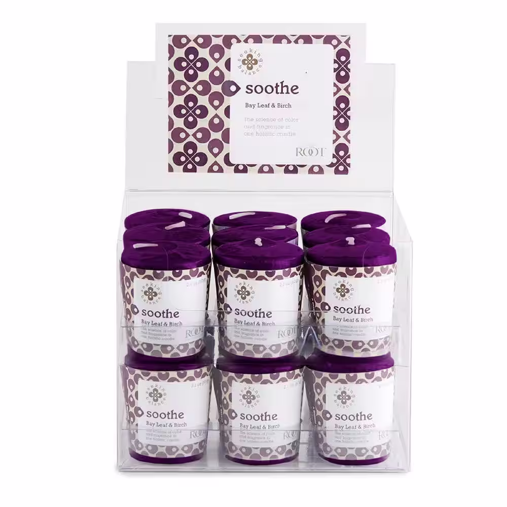 ROOT CANDLES Seeking Balance Soothe Bay Leaf and Birch Scented Spa Votive Candle (Set of 18)