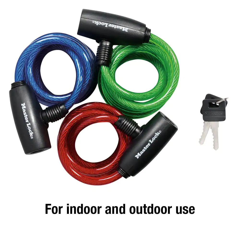 Master Lock Cable Lock with Key, Assorted Colors, 3 Pack