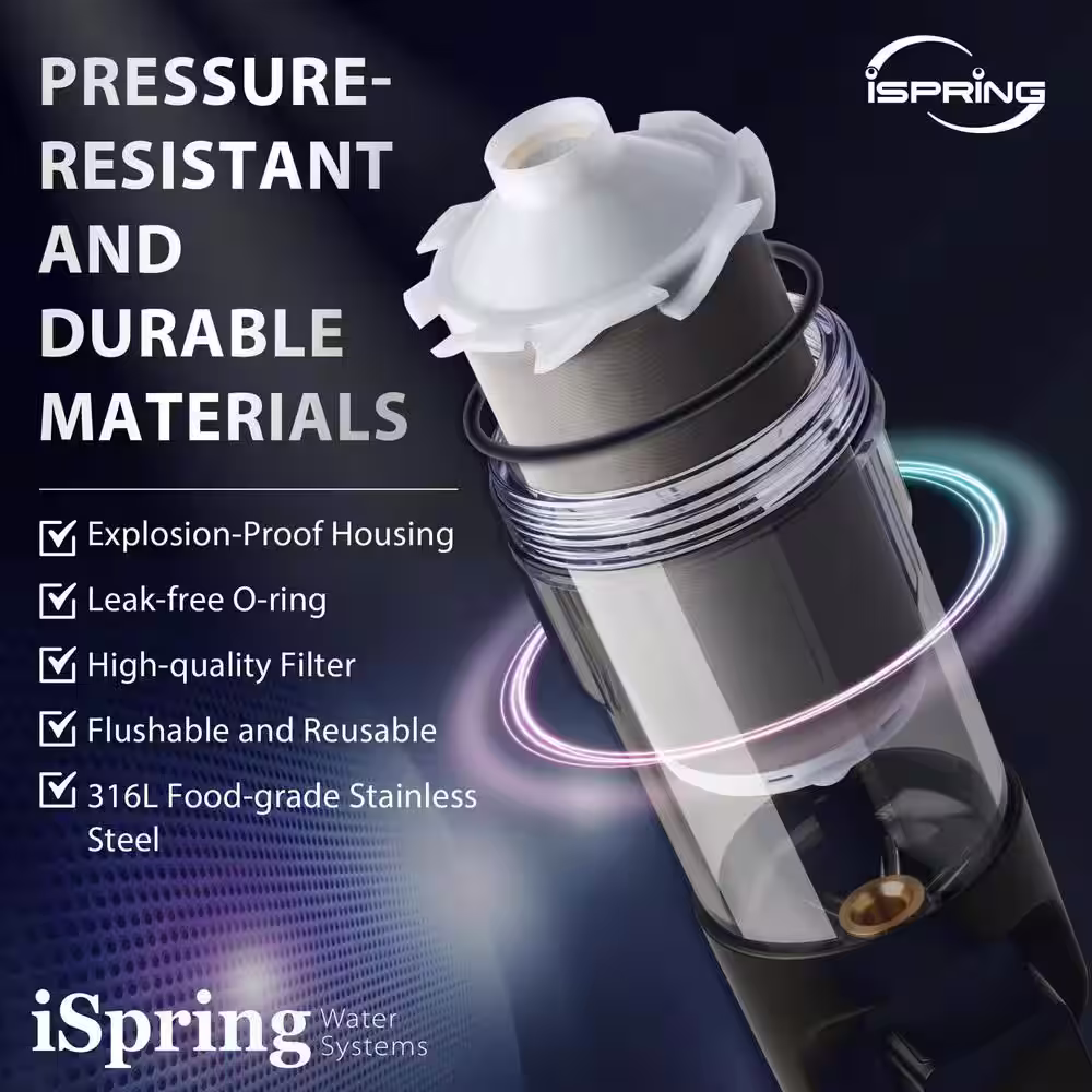 ISPRING WSP50ARJ-BP Spin-Down Sediment Water Filter with Bypass, Jumbo Size, Reusable, Touch-Screen Auto Flushing Module