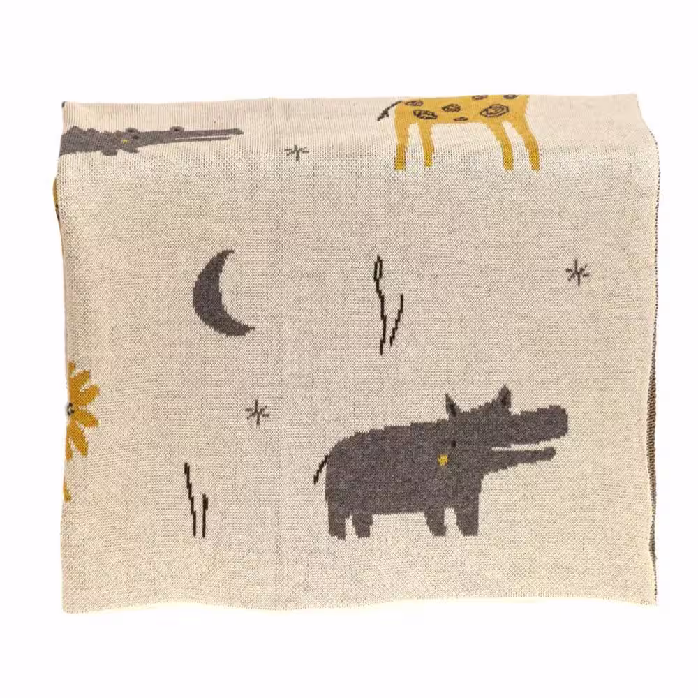 HomeRoots Jordan Light Grey Animal Cotton Baby Blanket