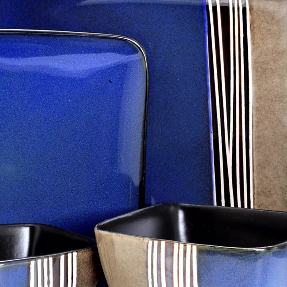 Elama Uptown Loft 16-Piece Modern Blue Stoneware Dinnerware Set (Service for 4)
