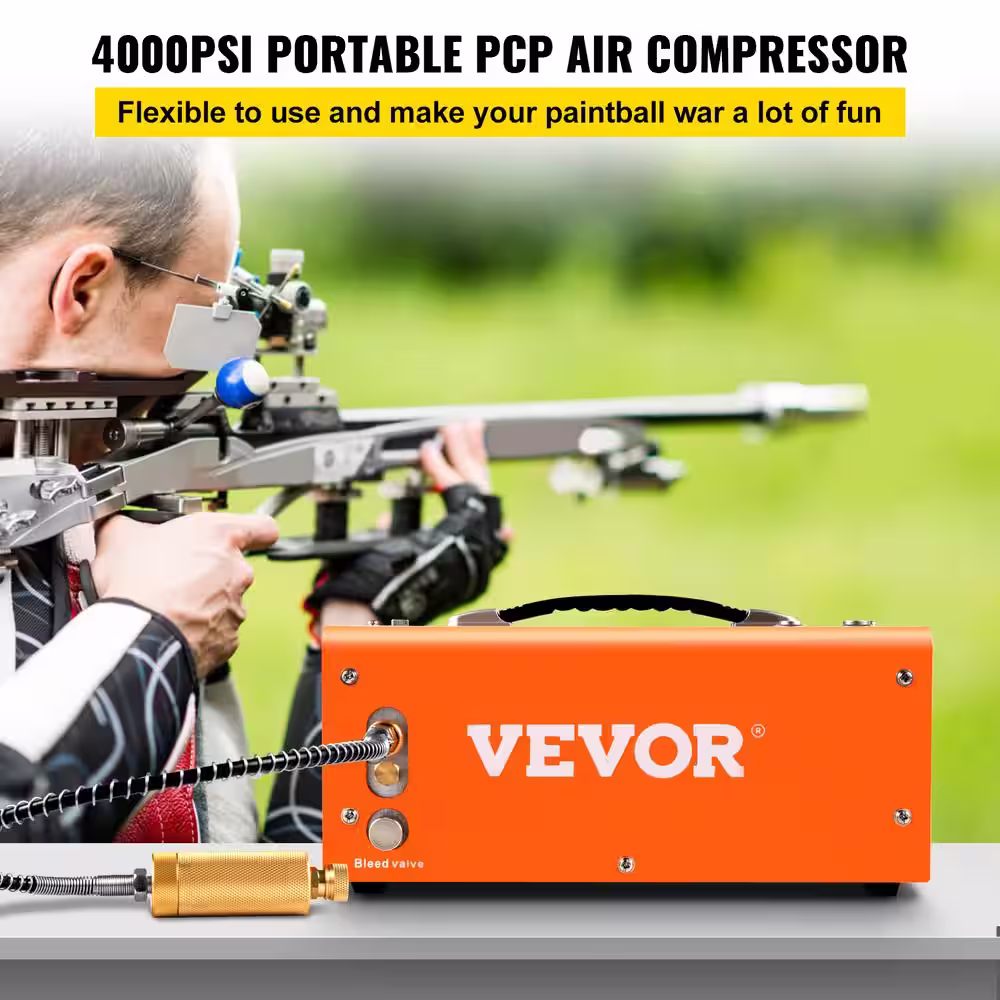 VEVOR PCP Air Rifle Pump 0.4 Gal. 4500 PSI Portable Electric Pancake Air Compressor 110/220-Volt AC with Built-in Adapter&Fan