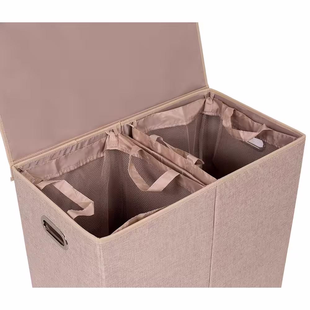 BirdRock Home Cream Double Laundry Hamper with Lid and Removable Liner