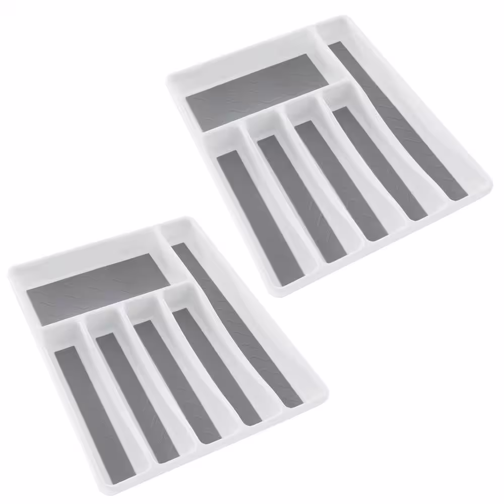 Lavish Home 2 in. H x 13 in. W x 16 in. D Non-Slip Plastic Gray and White Silverware Organizer (Set of 2)