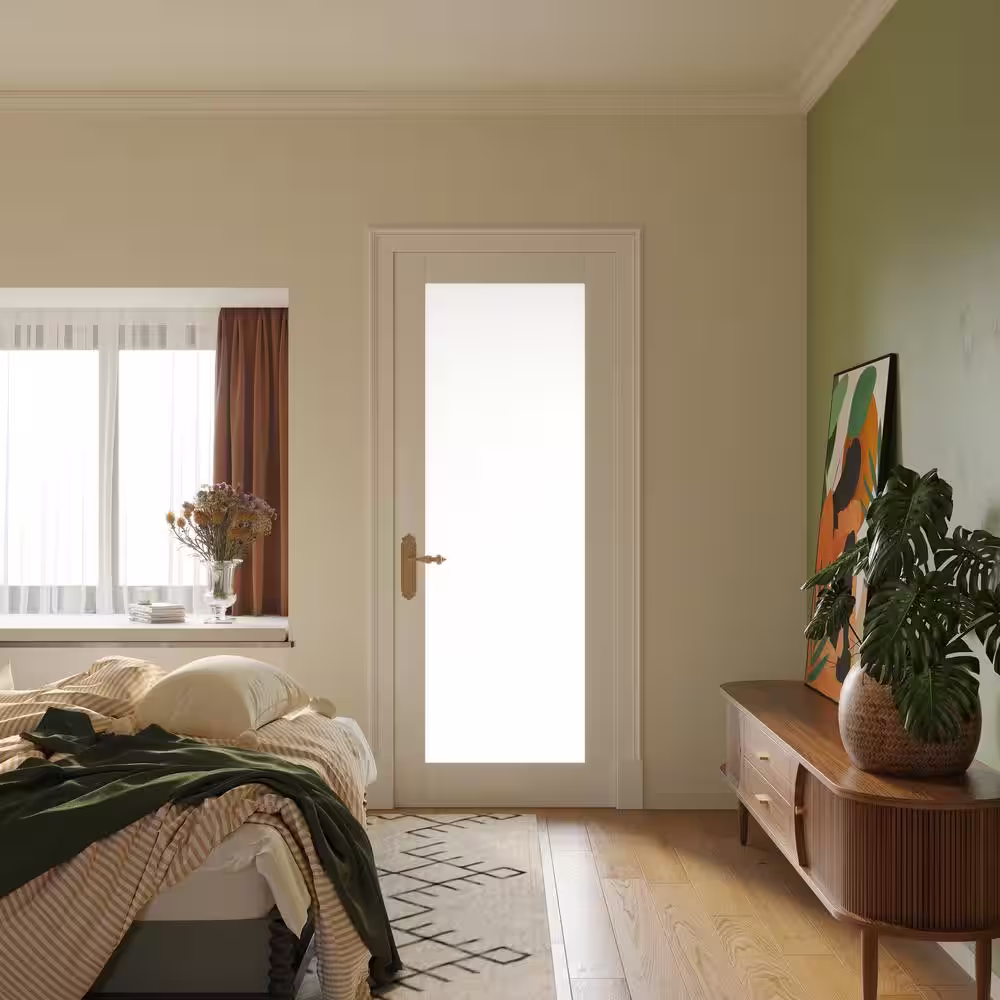 ARK DESIGN 30 in. x 80 in. Solid MDF Core 1-Lite Tempered Frosted Glass and Manufacture Wood White Primed Interior Door Slab