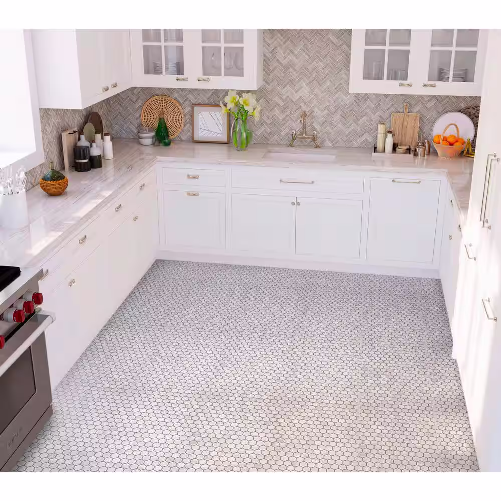 Apollo Tile White 11.2 in. x 11.7 in. Hexagon Matte Finished Marble Mosaic Tile (4.55 sq. ft./Case)