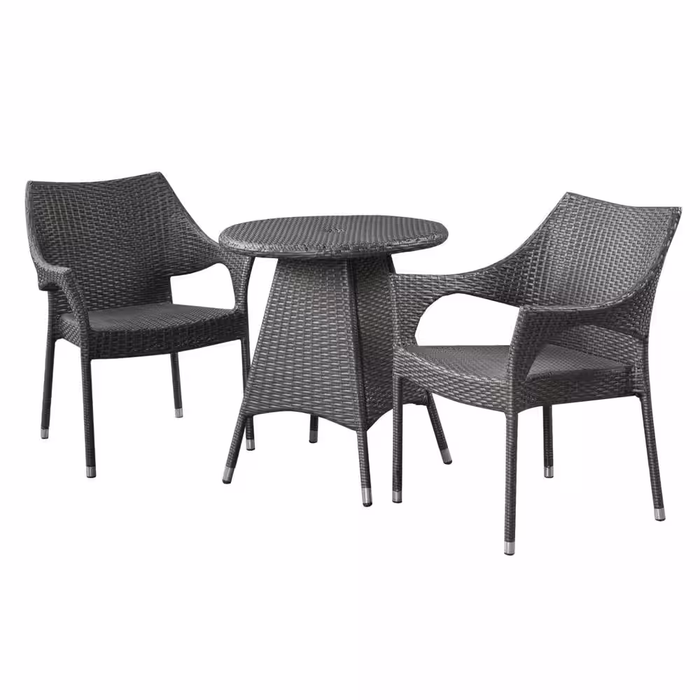Noble House Ceylon 28.35 in. Grey 3-Piece Metal Round Outdoor Bistro Set