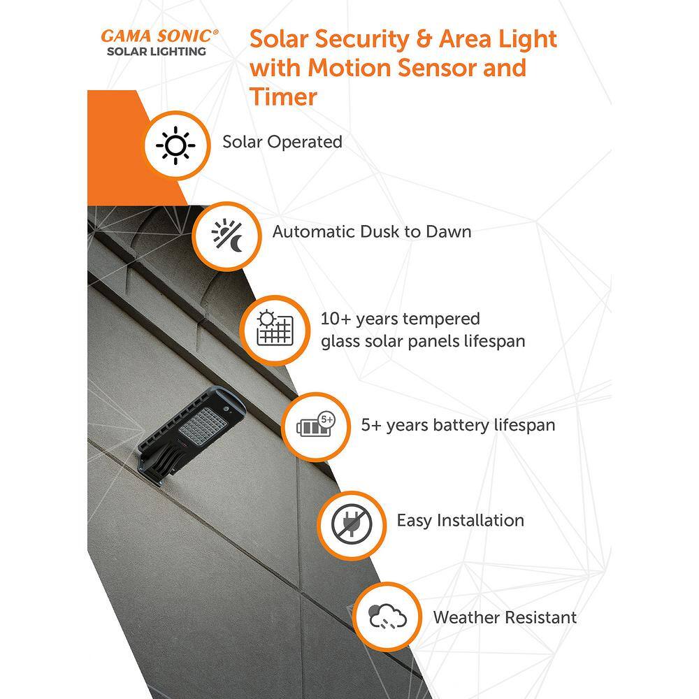 GAMA SONIC Solar 20-Watt Equivalent Integrated LED Dark Gray Motion Activated Outdoor Security and Area Light with Timer