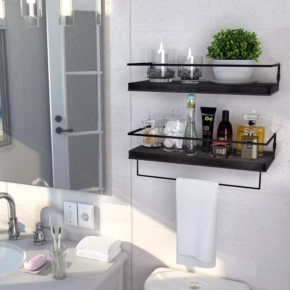 None DSO 5.7 in. D x 15.7 in. W x 2.3 in. H Floating Shelves Wall Mounted Storage Shelves with Black Metal Frame (Set of 2)