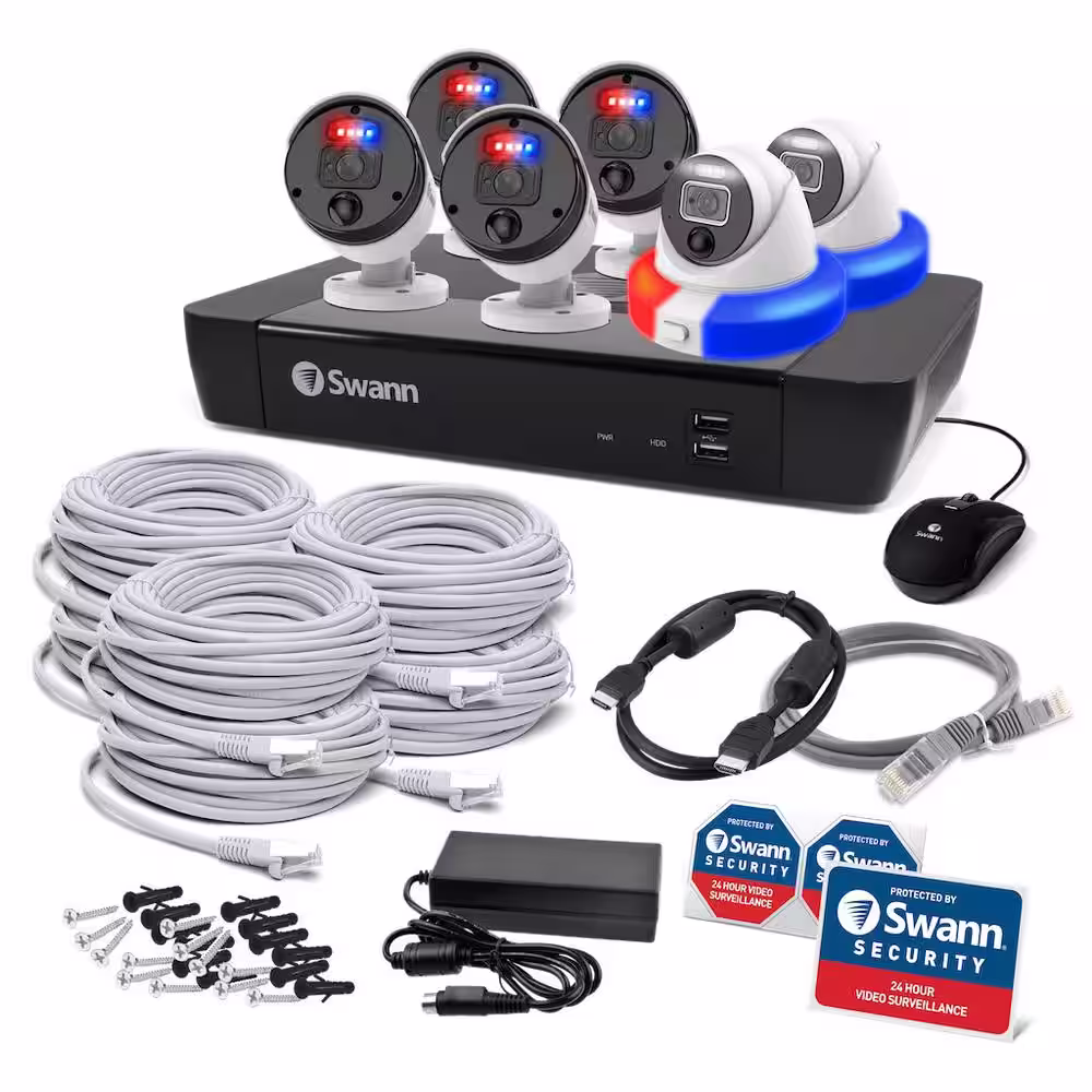 Swann 8-Channel 4K Upscale 2TB NVR Security Camera System with 4 Wired Bullets and 2 Wired Domes