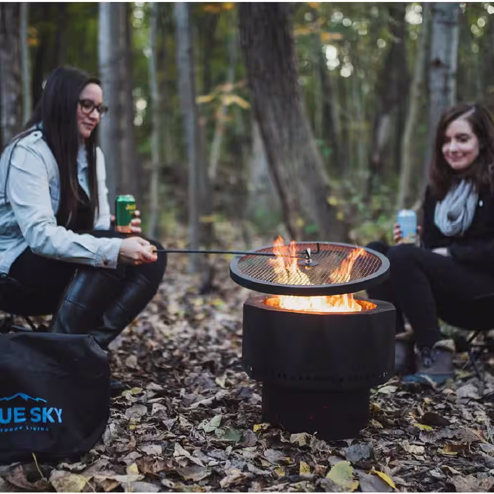 BLUE SKY OUTDOOR LIVING The Ridge 15.7 in. x 12.5 in. Round Steel Wood Pellet Portable Patio Fire Pit with Spark Screen, Lift and Carrying Bag