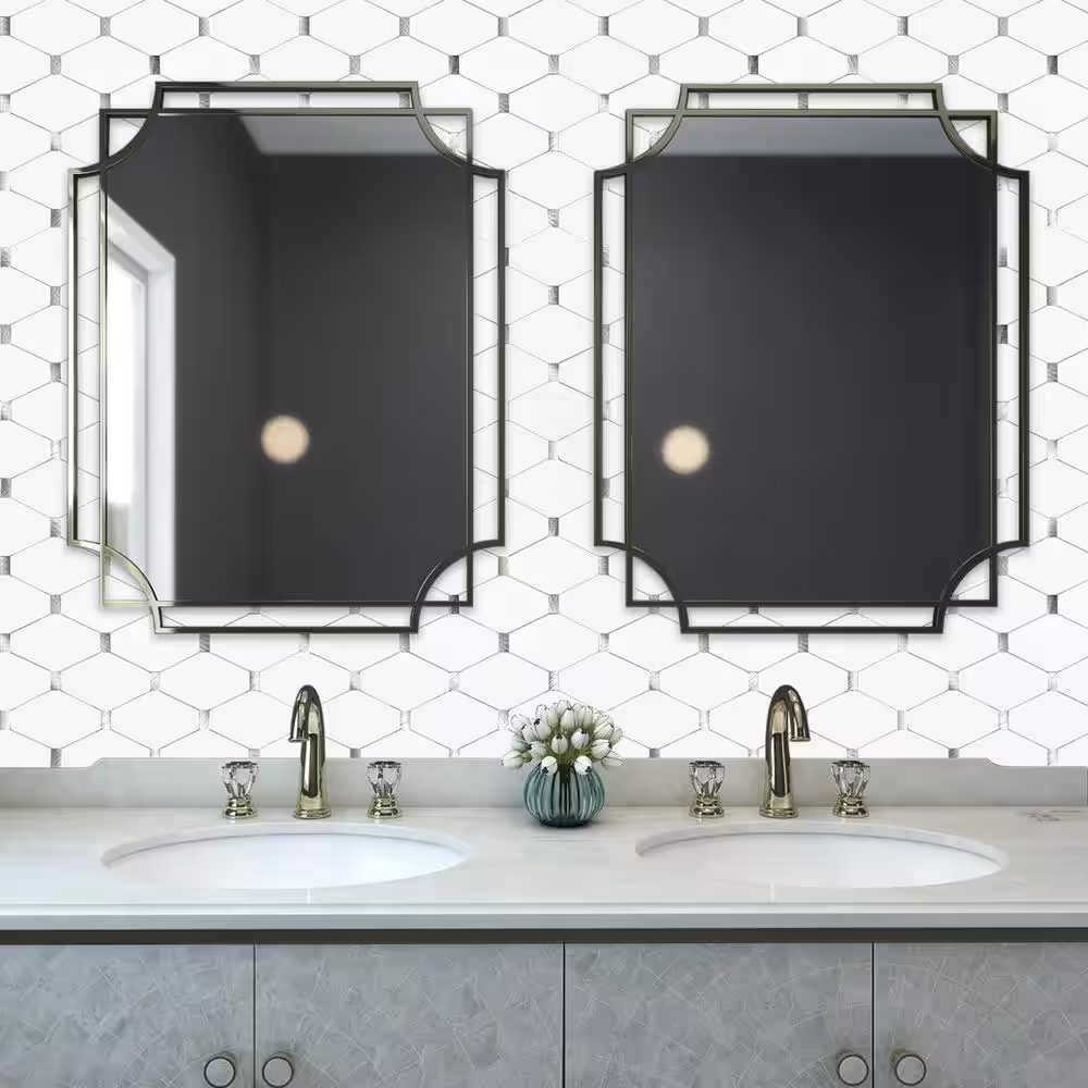 MURELLA White with Brushed Silver 11.22 in. x 11.90 in. Metal Peel and Stick Backsplash Tile (0.9 sq. ft./pack)
