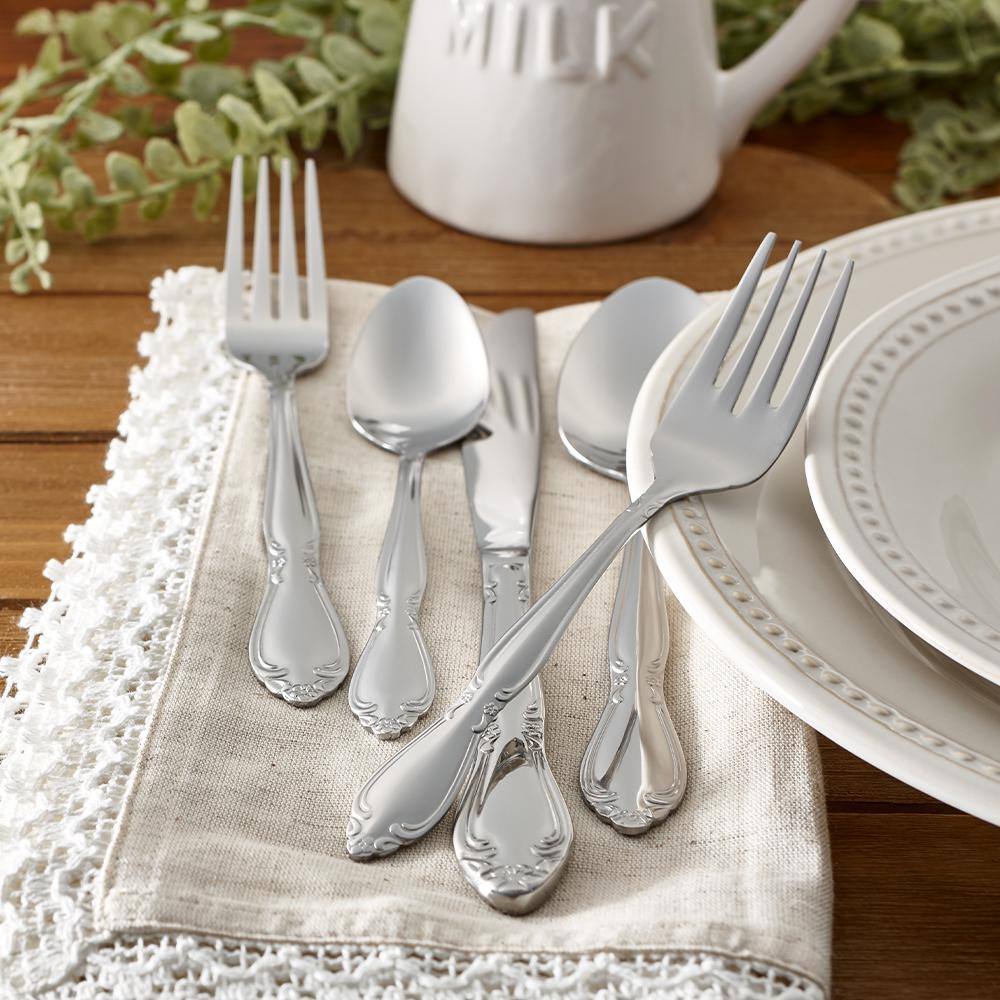 RiverRidge Home Rose 46-Piece Silver Stainless Steel Flatware Set (Service for 8)