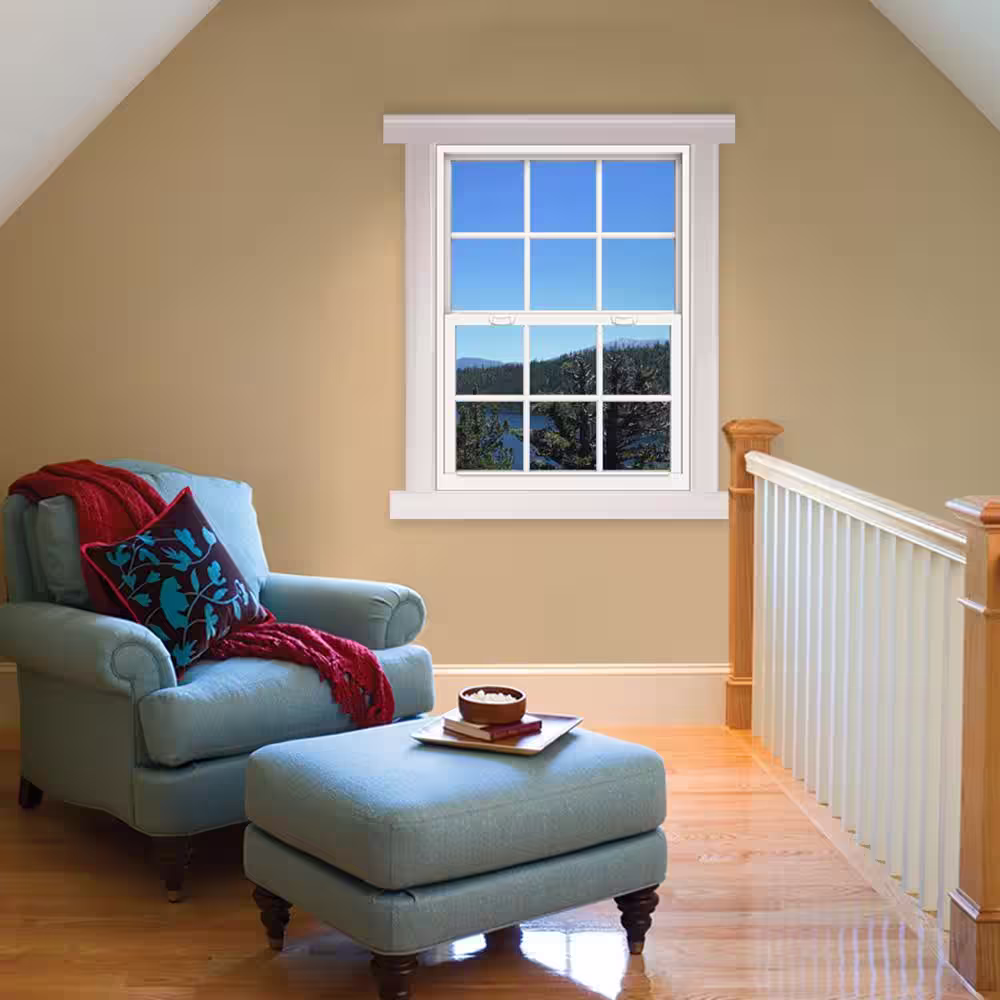 JELD-WEN 36 in. x 48 in. V-4500 Series Bronze FiniShield Single-Hung Vinyl Window with 6-Lite Colonial Grids/Grilles