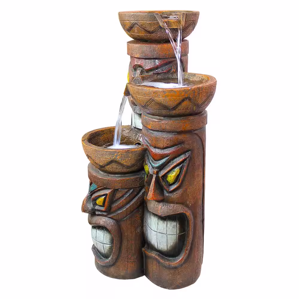 Design Toscano Cascading Aloha Tiki 3 Bowl Stone Bonded Resin Garden Fountain