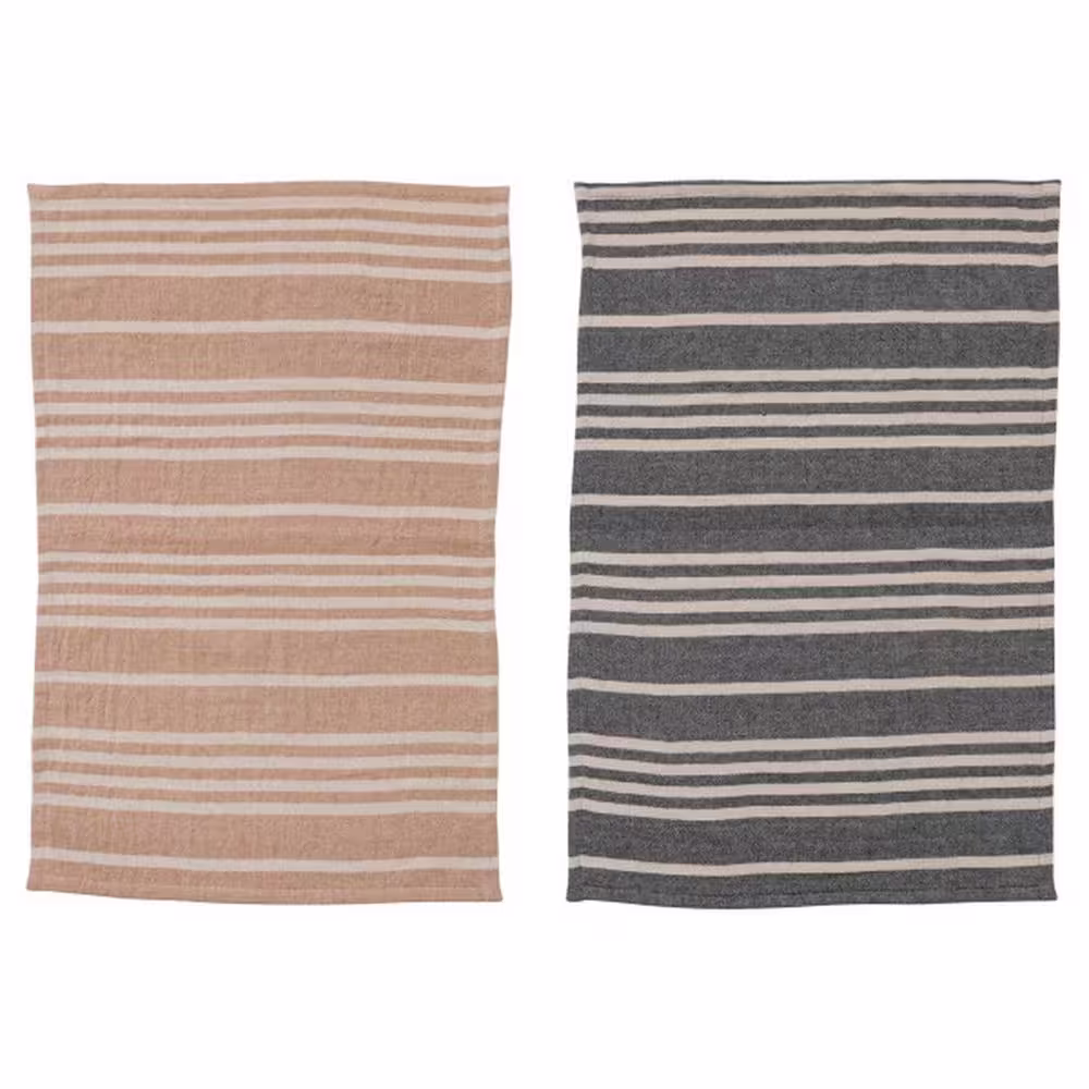 None Multicolor Striped Cotton Double Cloth Tea Towels (Set of 2)