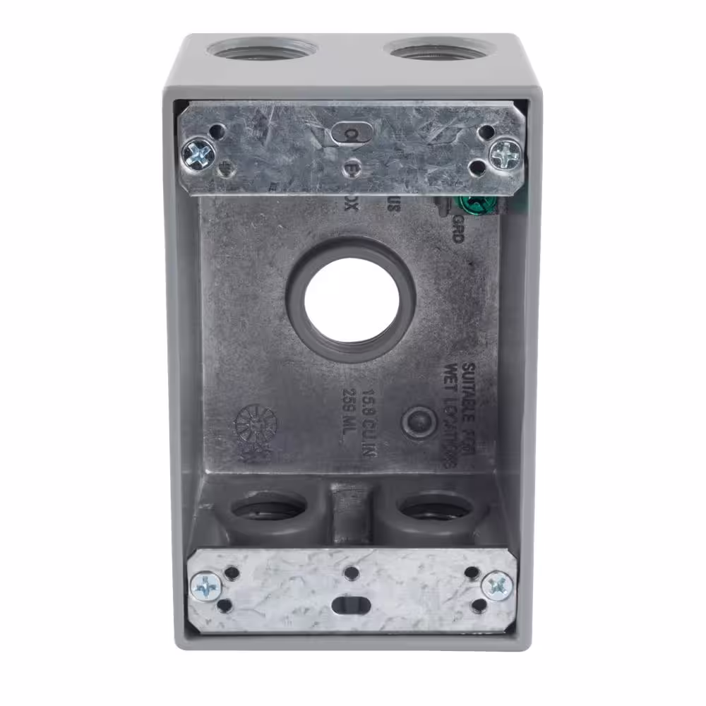 Commercial Electric 1-Gang Metallic Weatherproof Box with (5) 1/2 in. Holes, Gray