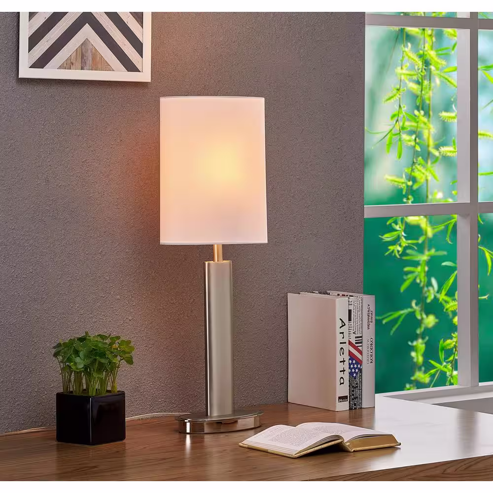 ARTIVA Catriona 27 in. Satin Nickel Modern Slim Oval Design LED Touch Table Lamp