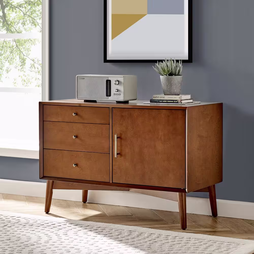 CROSLEY FURNITURE Landon 40 in. Mahogany Rectangle Wood Console Table with Drawers