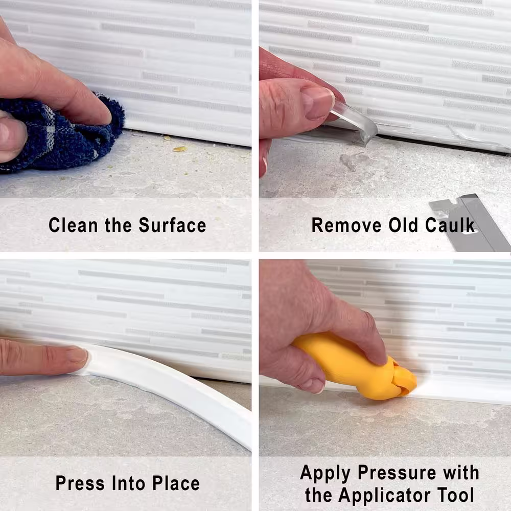 InstaTrim 3/4 in. x 50 ft. Black PVC Inside Corner Self-Adhesive Caulk, Trim Strip, 1-Pack, Applicator, Corner and End Caps