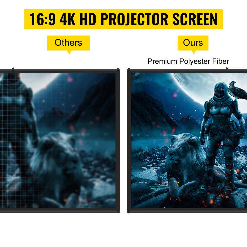 VEVOR 90 in. Tripod Projector Screen with Stand 16:9 4K HD Projection Screen Wrinkle-Free Height Adjustable Portable Screen