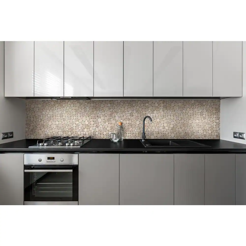 TILE CONNECTION Sliced Pebble Tile Tan 11-1/4 in. x 11-1/4 in. x 9.5 mm Mesh-Mounted Mosaic Tile (9.61 sq. ft. / case)