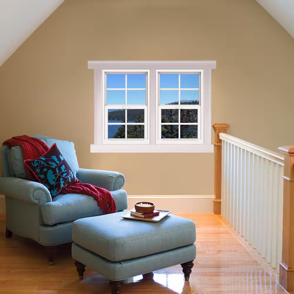JELD-WEN 24 in. x 36 in. V-4500 Series White Single-Hung Vinyl Window with 4-Lite Colonial Grids/Grilles