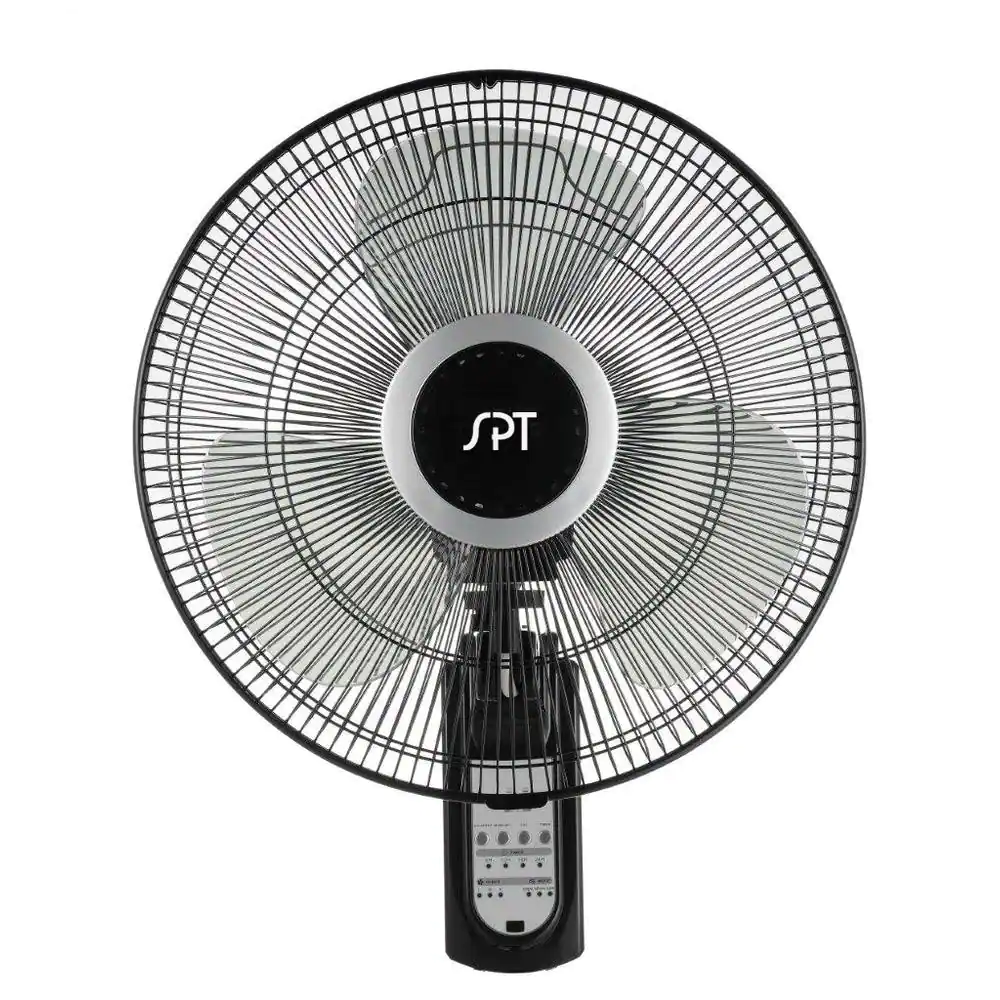 SPT 16 in. Indoor Black Mounted Wall Fan with Remote Control and Mounting Bracket Included