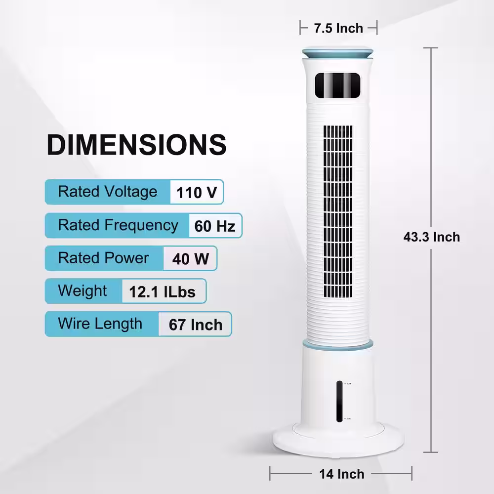 Amucolo 43 in. 12-Speed Standing Tower Fan Humidifier Cooling Fan in White with 15 Hours Timing Closure and Remote Control